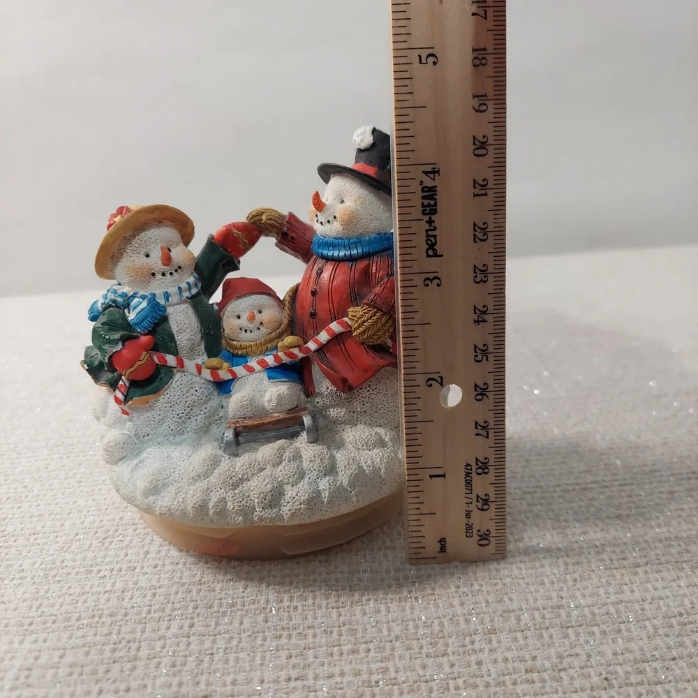 Vintage Snowman Family Jar Topper Christmas Decor Holiday Sledding 4.5 Inch‎